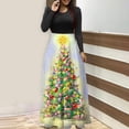 thumbnail image 2 of Robes pour Femmes 2022 Noël Col Rond Manches Longues Patchwork Imprimé Robe Longue Ligne A Robe Maxi Automne Dames, 2 of 6