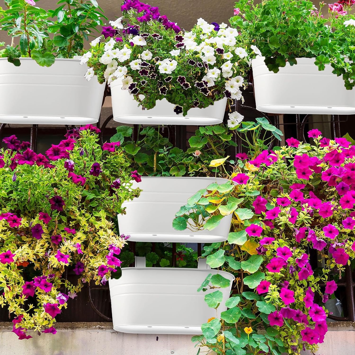 3Pcs Hanging Flower Pots- Bexikou Railing Planter Balcony Planters for Railing,Fence Planters with Detachable Hooks,Wall Hanging Planter for Garden Home Decoration