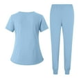 thumbnail image 3 of Women Jogger Scrub Sets 2 Pieces Spring Summer V-Neck Scrub Top & Jogger Pant Quick Dry Nursing Workwear Stretch Working Uniforms with Pockets Sky Blue L, 3 of 4