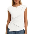 thumbnail image 2 of Womens Twist Front Cap Sleeve Tops Crew Neck Slim Fit Dressy Casual Blouses Business Office Work Fashion Shirts Elegant 2026 Summer, #01 White, M, 2 of 6