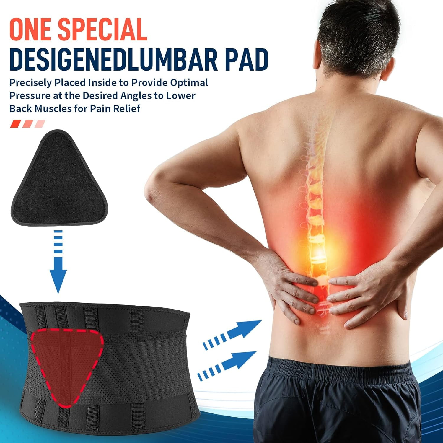 Adjustable Breathable Back Brace – Lumbar Support Belt for Lower Back Pain Relief, Posture Corrector for Daily Use & Sports, Fits 24-30 Inch Waist