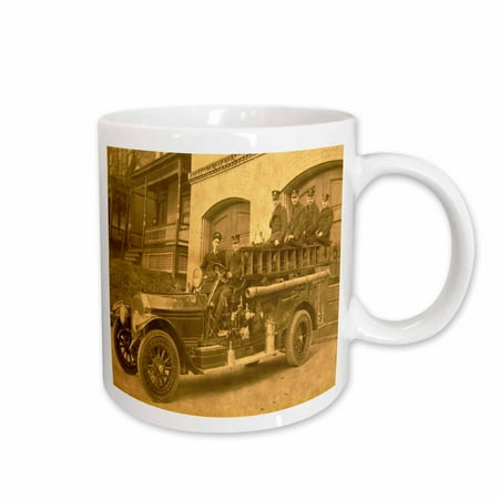 

3dRose Early 1900s Pumper Fire Truck and Firemen Ceramic Mug 11-ounce