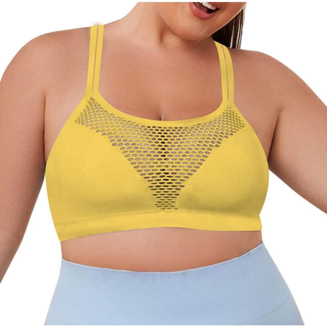 Women's Solid Color Hollow Sports Shoulder Strap Gathered Large Size Underwire Bra