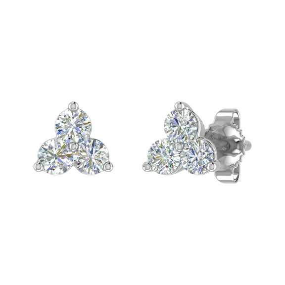 0.31 Carat 3-Stone Diamond Stud Earrings in 14k White Gold (I1-I2 Clarity)