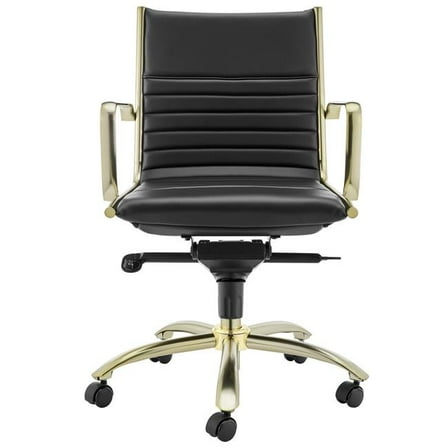 HomeRoots 544963 Black & Gold Steel & Faux Leather Adjustable Swivel Rolling Conference Office Chair