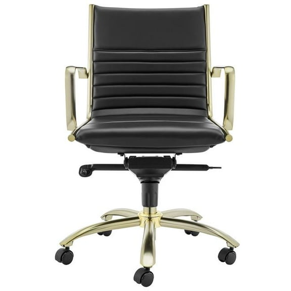 HomeRoots 544963 Black & Gold Steel & Faux Leather Adjustable Swivel Rolling Conference Office Chair