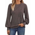thumbnail image 1 of Blusas de Larga para Mujer, con Cuello Redondo Plisado, Informales, de Negocios, Ropa de Moda. Ceniza de Café XXL, 1 of 6