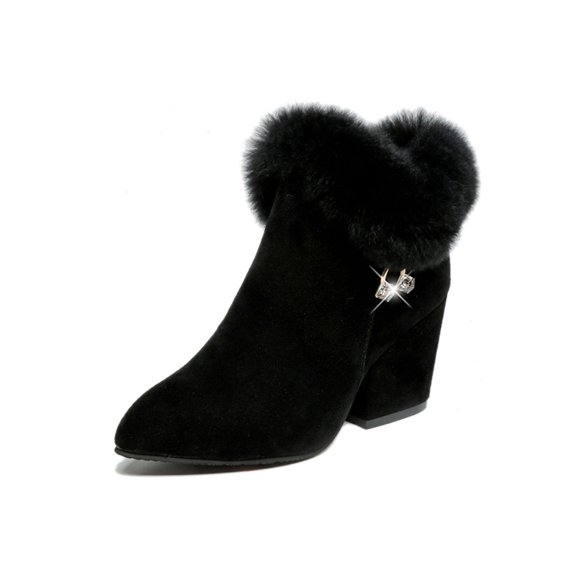 Colisha Ladies Ankle Boots Comfort Winter Shoes Block Heels Casual Dress Boot Walking Fashion Side Zip Heel Booties Black 7