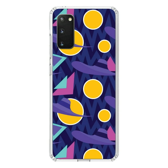 DistinctInk Clear Shockproof Hybrid Case for Galaxy S20 ULTRA / 5G (6.9" Screen) - TPU Bumper, Acrylic Back, Tempered Glass Screen Protector - Pink Purple Yellow 90s Pattern - Relive the 90's