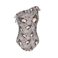 thumbnail image 4 of Yiaed Halloween Gnome Print Women One Piece Swimsuits Tummy Control One Shoulder Bathing Suits Pattern Ruffle Swimwear-Medium, 4 of 8