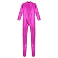 thumbnail image 5 of YONGHS Women's Shiny Holographic Unitard Zentai Jumpsuit Mock Neck Zipper Front Bodysuits Catsuits Hot Pink L, 5 of 7