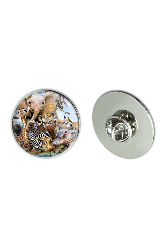 Africa Animals Smile Selfie Elephant Giraffe Zebra Hippo Rhino Metal 1.1" Tie Tack Hat Lapel Pin Pinback