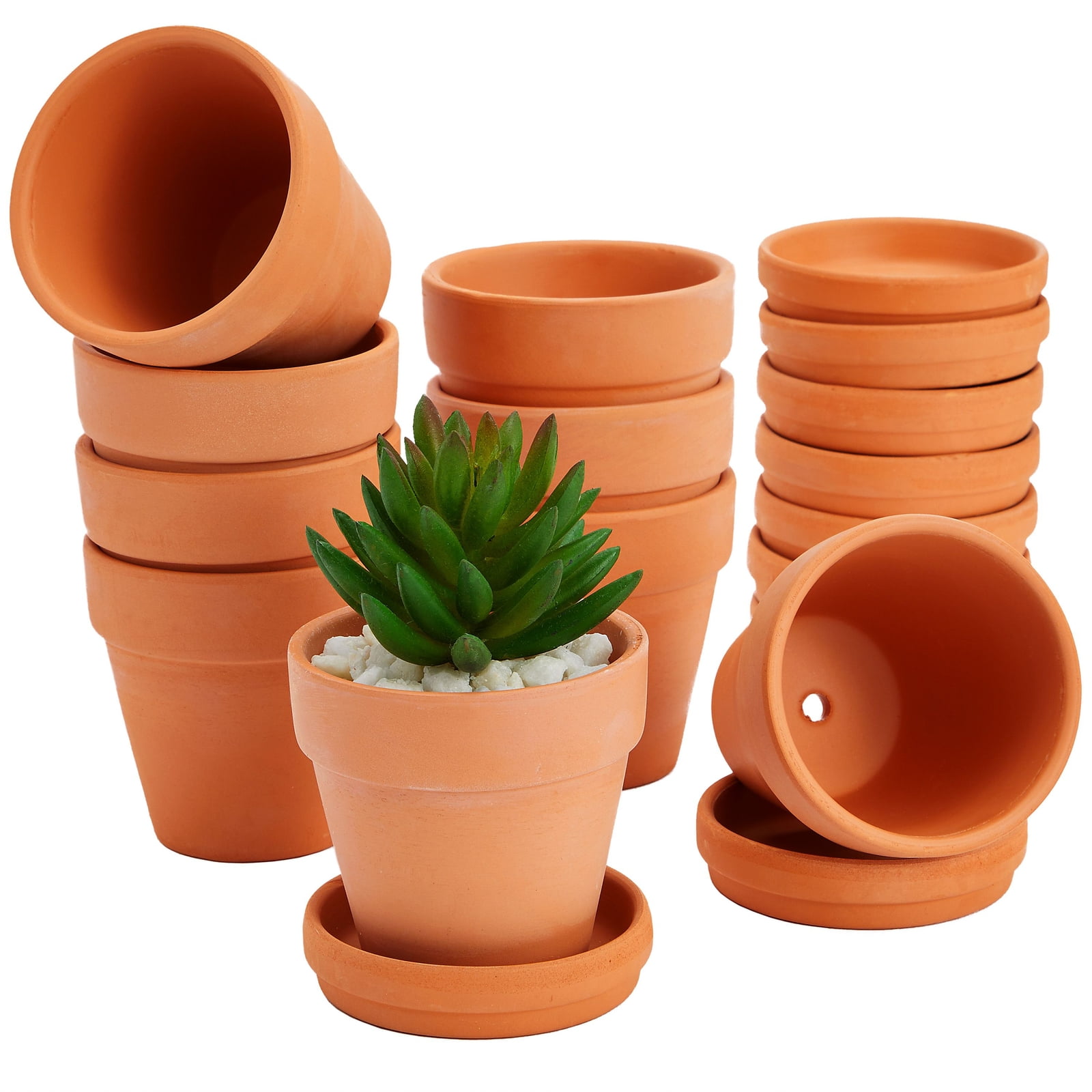 16 Pack 2 Inch Terracotta Pots with Saucer for Drainage, Clay Planters for  Flowers, Indoor Succulents, Crafts, Cactus, 2 x  In 