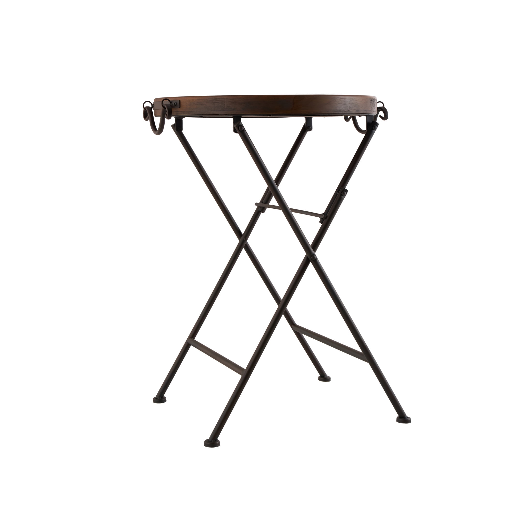 DecMode 20" x 28" Black Metal Accent Table with Brown Wood Top, 1-Piece