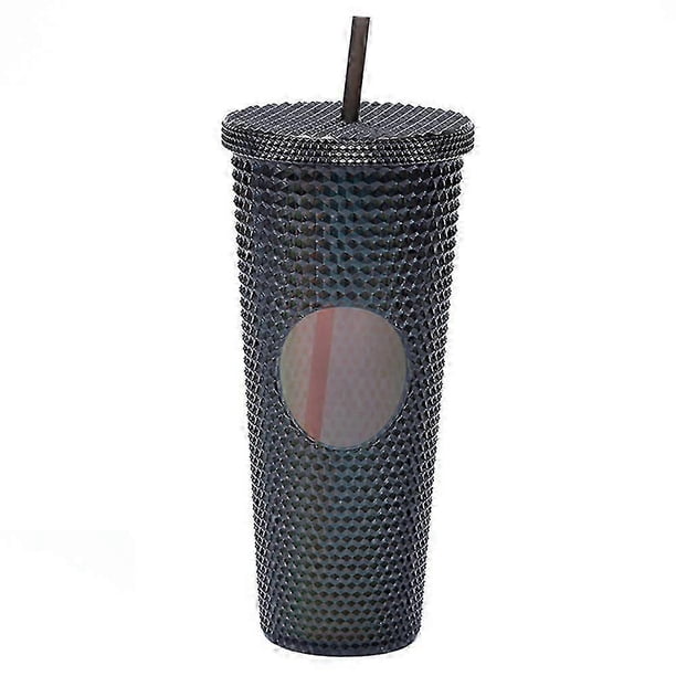 Reusable 710ml Insulated Plastic Cup with Lid and Straw - Iced Coffee & Smoothie Cup, Transparent Laser Design