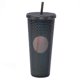 thumbnail image 1 of Reusable 710ml Insulated Plastic Cup with Lid and Straw - Iced Coffee & Smoothie Cup, Transparent Laser Design, 1 of 5