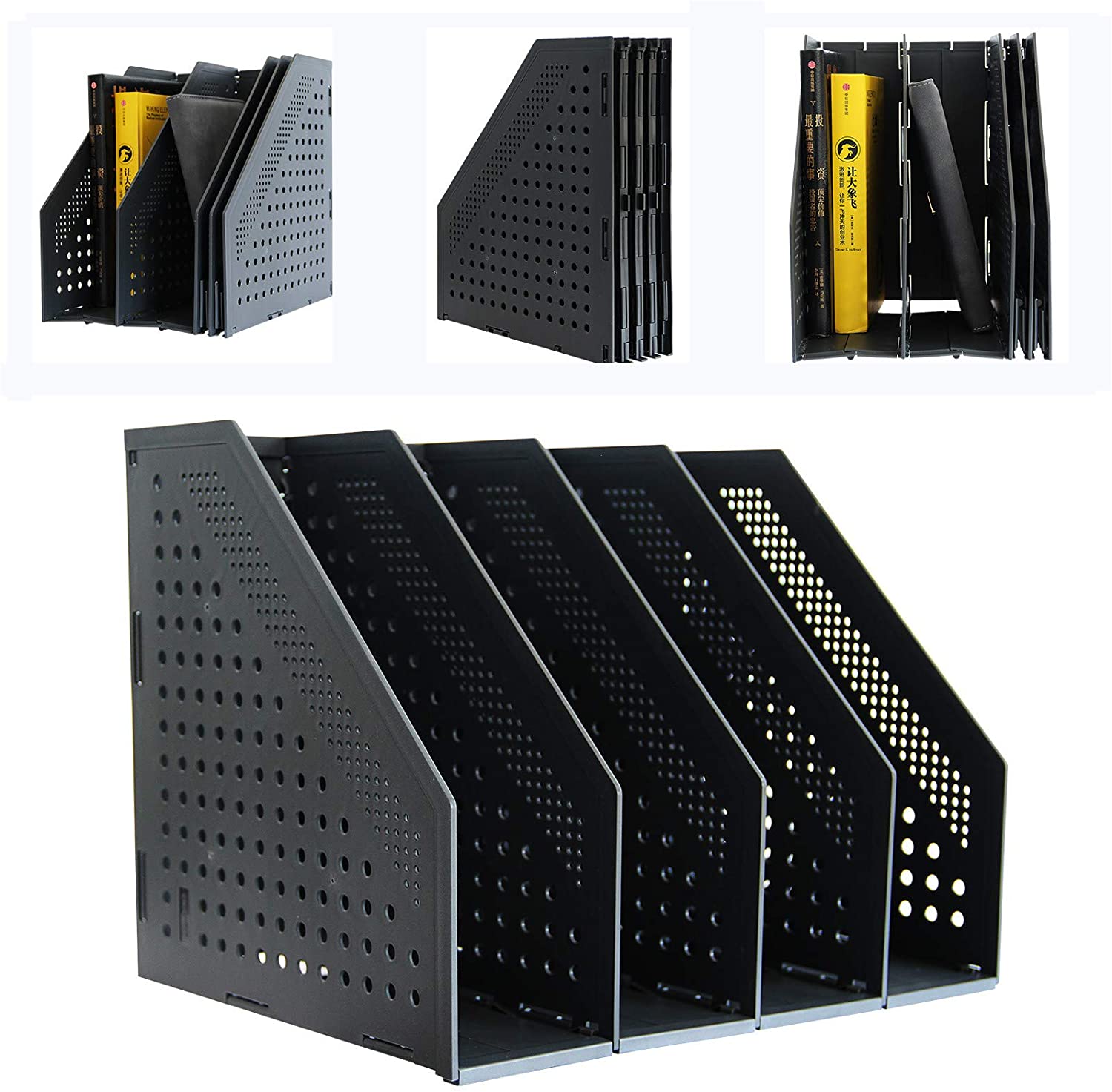 Homgreen 4 Compartments Collapsible Magazine File Holder/Desk Organizer