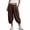 Brown, variant on Womens Linen Blend Cropped Harem Pants Cross Elastic Waist Casual Summer Trousers with Elastic Cuffs