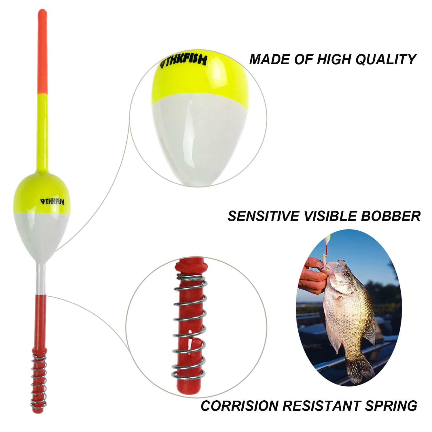 THKFISH Fishing Floats and Bobbers Balsa Wood Floats Spring Bobbers Oval  Stick Floats Slip Bobbers for Crappie Panfish Walleyes 2X1.14X5.86  5pcs 