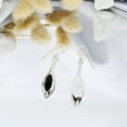 thumbnail image 3 of Modern Long Icicle Black Onyx Inlay Sterling Silver Dangle Earrings, 3 of 5