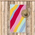 thumbnail image 6 of Packed Party Beach Towel, Rainbow Waves Print, Multi-Color with White Fringe, 6 of 6