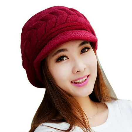 

Dadaria Cowboy Hats for Womens Warm Windproof Crochet Skullies Knitted Woolly Hat Winter Cap Wine Women