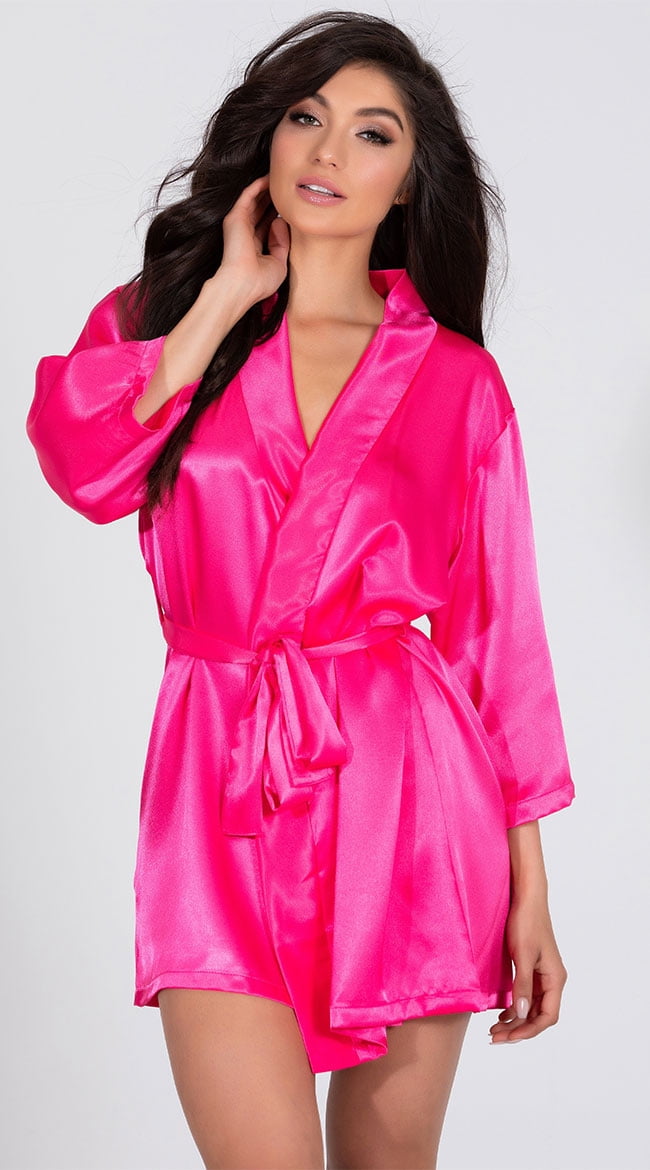 iCollection Women's Satin Robe, Fuchsia, Large/XLarge