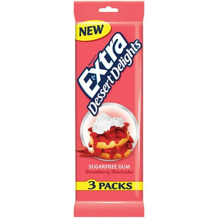 Extra Dessert Delights Sugar-Free Strawberry Shortcake Flavor Gum, 15 Pieces, 3 Count
