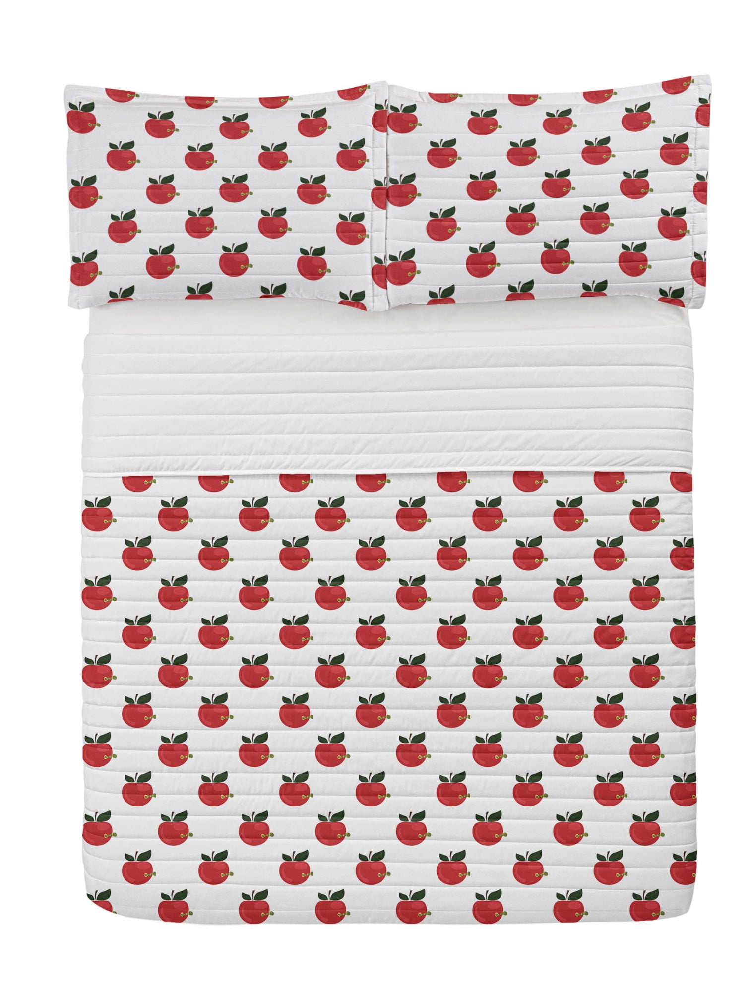 Fruits Microfiber Bedspread Set, Repeating Comic Red Apples Pattern ...