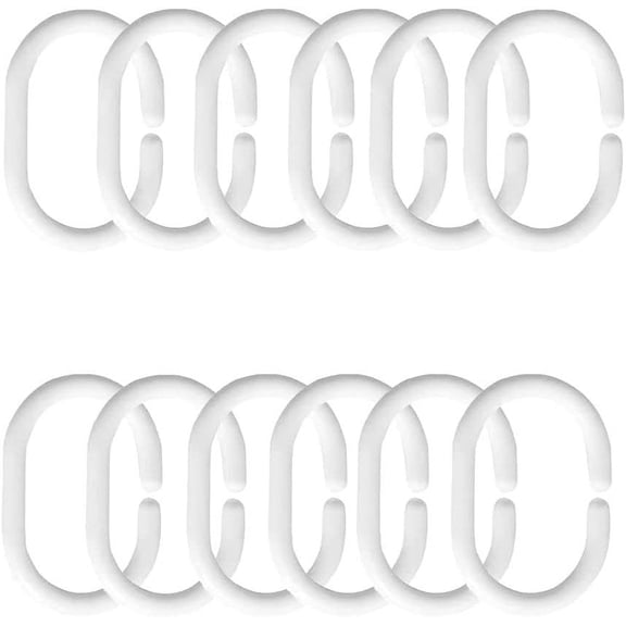 12-Pack Plastic Shower Curtain Rings, C-Shaped Bathtub Curtain Hooks, Durable & Easy to Install