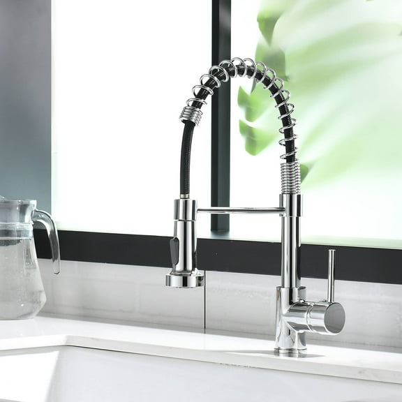 AWZTOO Single Handle Commercial Kitchen Sink Faucet With Pull Down Sprayer Single Hole Kitchen Faucet Brushed Nickel Vanity Basin Taps