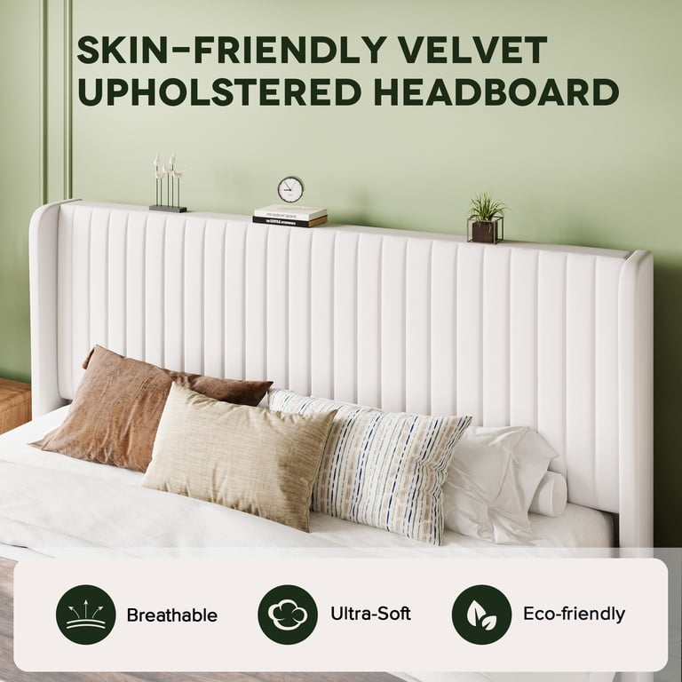 Einfach King Bed Frame, Upholstered Platform Bed with Wingback