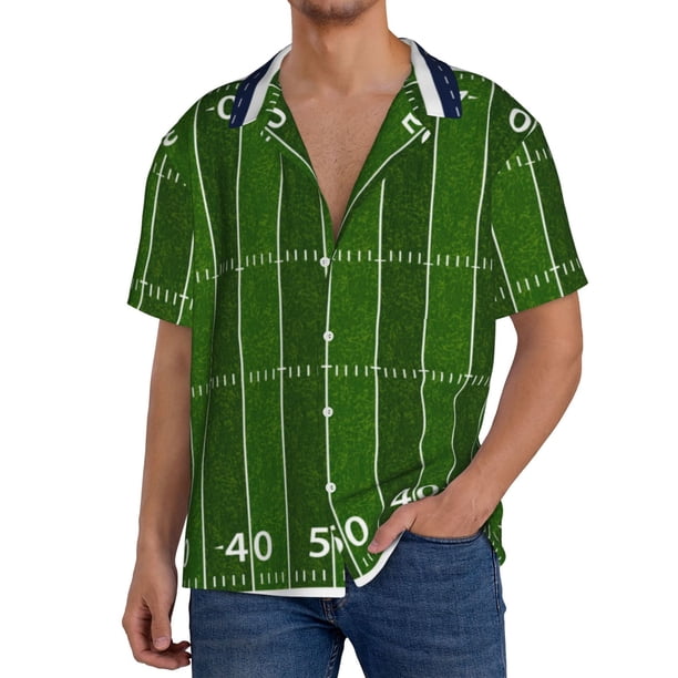 Fotbe American Football Field Camisa Estampada de Manga Corta para Hombre, Casual de Verano, Estilo Playero, Sin Arrugas-Large