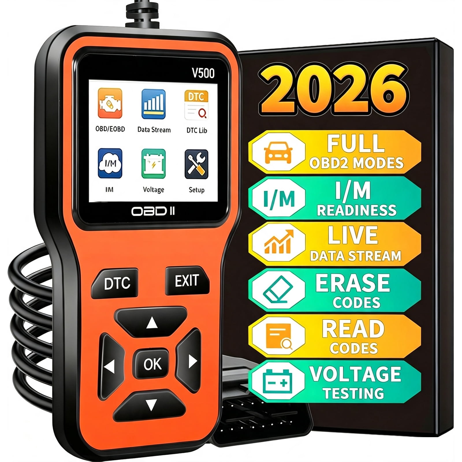 OBD2 Scanner Diagnostic Tool - Check Engine Light Code Scanner Tool with Reset, DTC, Data Stream, I/M Readiness, Car & Truck Scan Tool for All Vehicles Since 1996, escaner automotriz,Orange