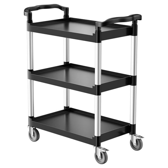 VEVOR Utility Cart, 300 lbs Load Capacity, 3-tier Utility Plastic Cart with 360° Swivel Wheels (2 with Brakes), 24.4 x 16.1-inch Food Service Cart for Warehouse, Office, Home, Restaurant, Kitchen