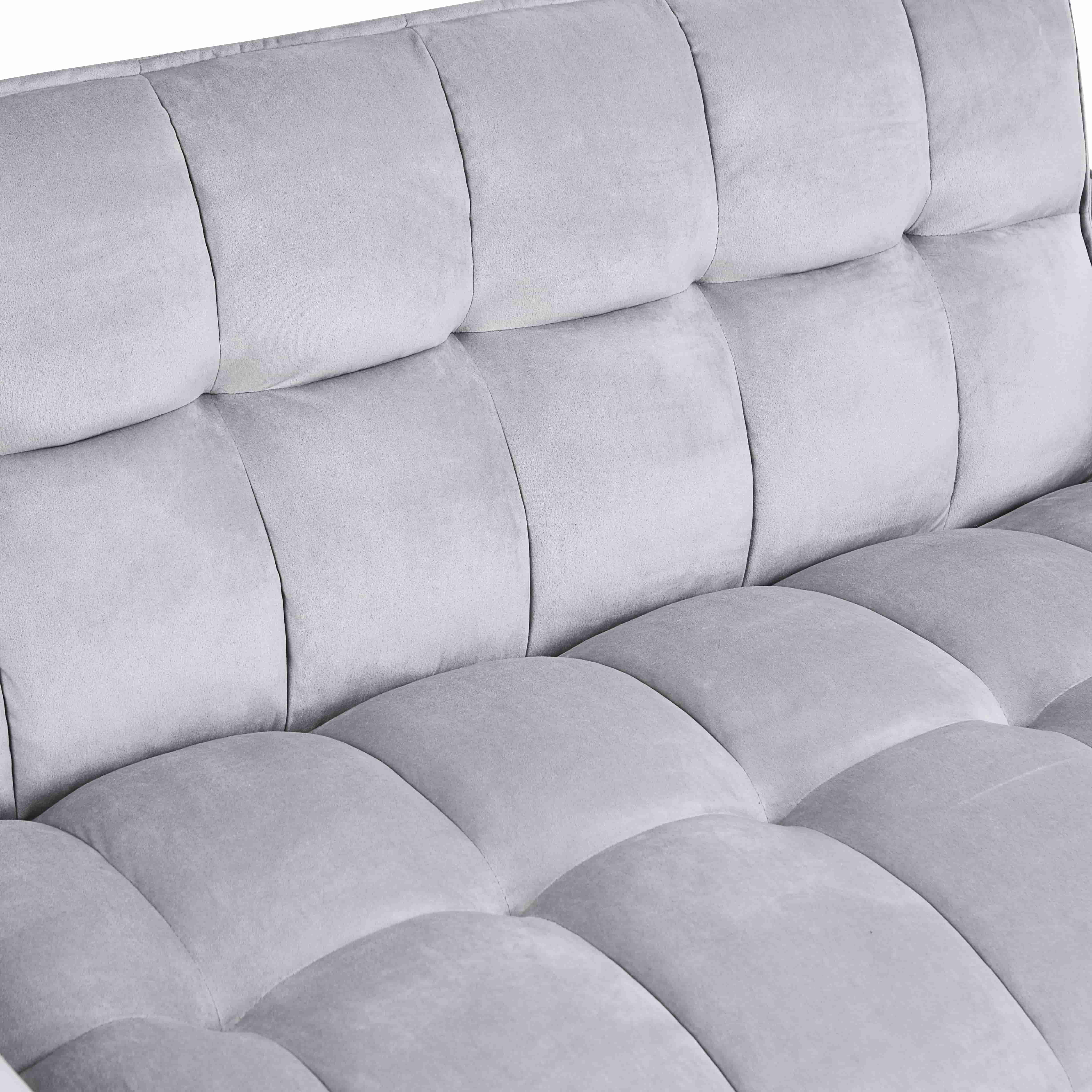BSHTI 3 in 1 Modern Velvet Loveseat Sofa Bed-3-Position Adjustable Convertible Sleeper, Side Storage Pockets, Square Tufted, Easy Assembly, for Small Space Apartment,Silver Gray