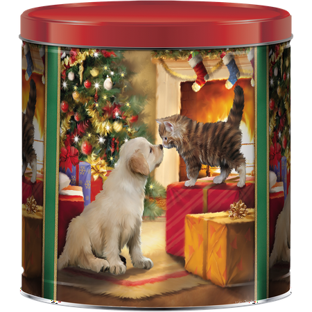 Great Value Christmas Popcorn Tin, Puppy and Kitten, Assorted Popcorn, 21 oz.