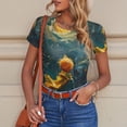 thumbnail image 4 of KLL Women 's Crew Neck Bodysuit Jumpsuits Whimsical Starry Night Scene Print Short onesies Stretch T Shirts, 4 of 5