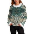 thumbnail image 2 of Aobny Fleece Cute Tops for Women Green Western Long Sleeve Sweatshirt Pullover Crew Neck Teacher Shirts,XXL, 2 of 5
