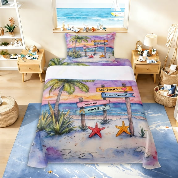 Erosebridal Watercolor Tropical Ocean Beach Twin Sheet Sets 3pcs For Boys Girls,Teens Summer Holiday Palm Tree Starfish Bedding,Super Cozy Room Decor