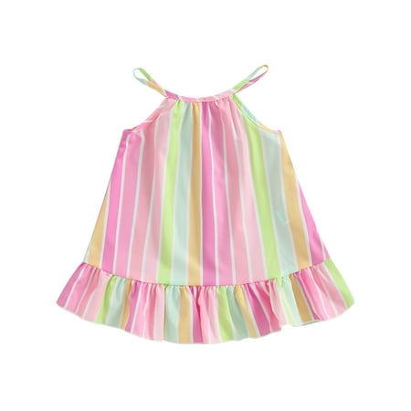 

Wallarenear Baby Girl Dress Striped Print Spaghetti Straps Princess Holiday Sundress