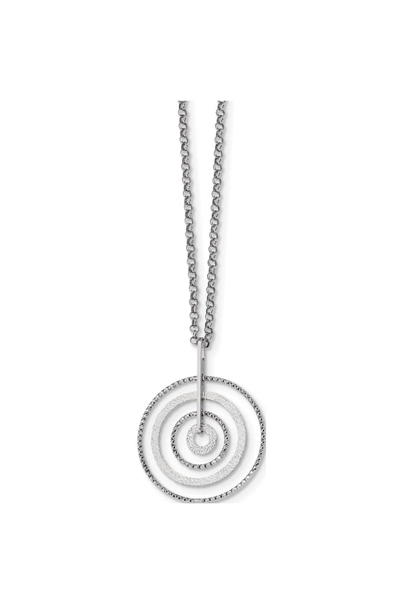 Sterling Silver Rhodium-Plated D/C Circles With 2In Ext. Necklace Made In Italy qg4519-16.5