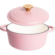 Lexi Home 2.8-Qt Enameled Cast Iron Dutch Oven with Lid & Loop Handle, Matte Pink
