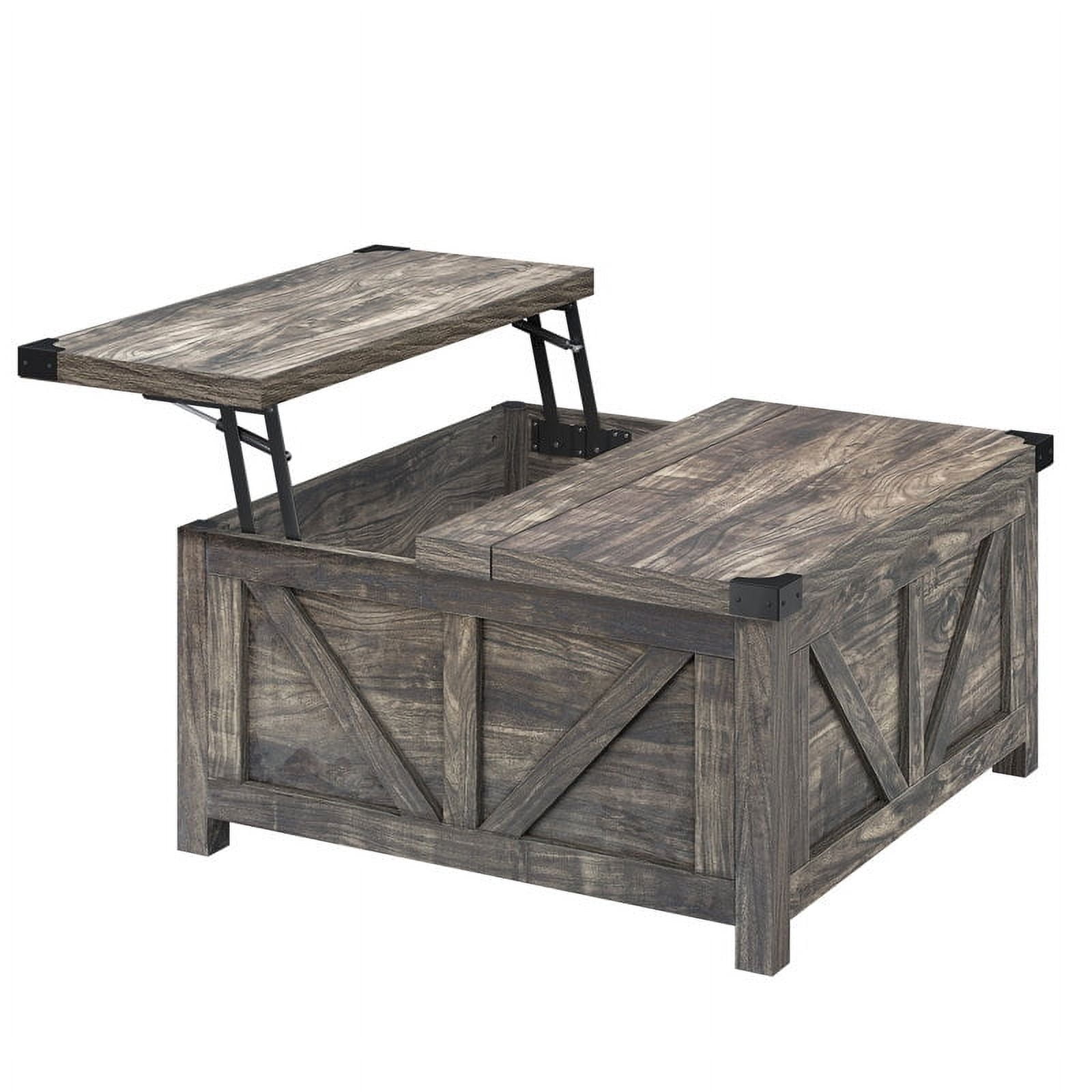 35.6" Lift Top Coffee Table with Storage, Farmhouse Square Coffee Table with Charging Ports, Wood Center Table w/Large Hidden Space for Living Room Home Office,Dark Grey
