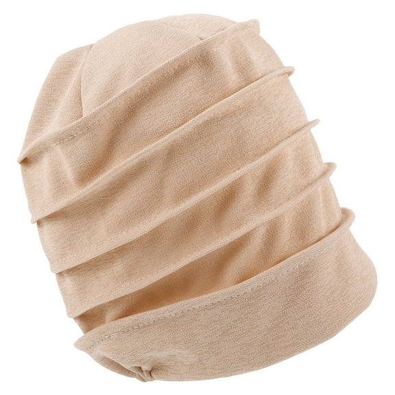 MEIBUTYUP Beige Stretch Cotton Sleep Bonnet for Women, Pleated Hair Cover for Nighttime, Chemo, and Hair