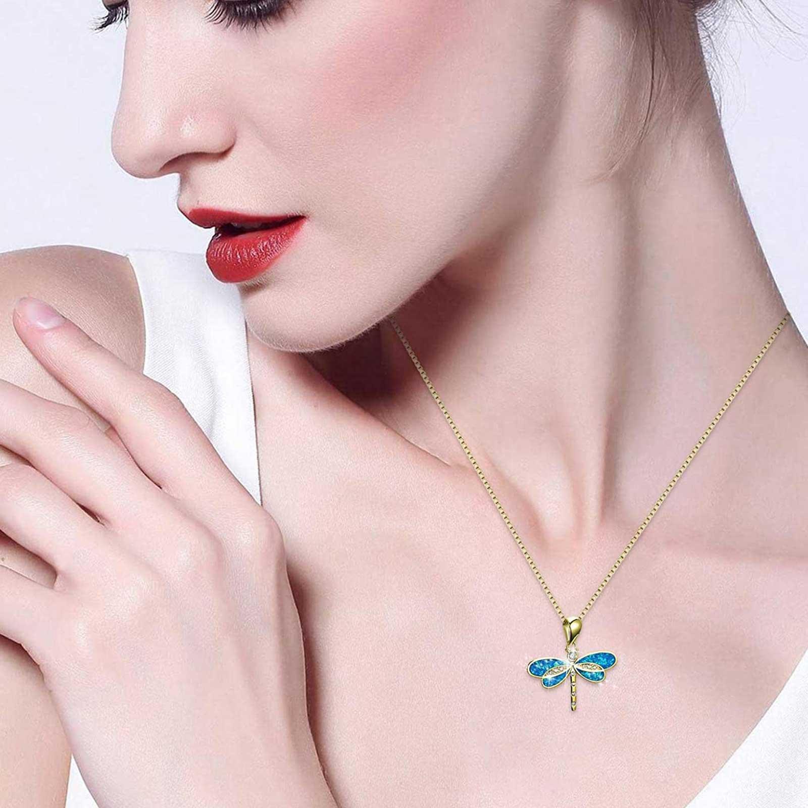 Dragonfly Necklace Pendant Choker For Women Girls Gold Silver White Blue Opal Z0T2 - image 5 of 9