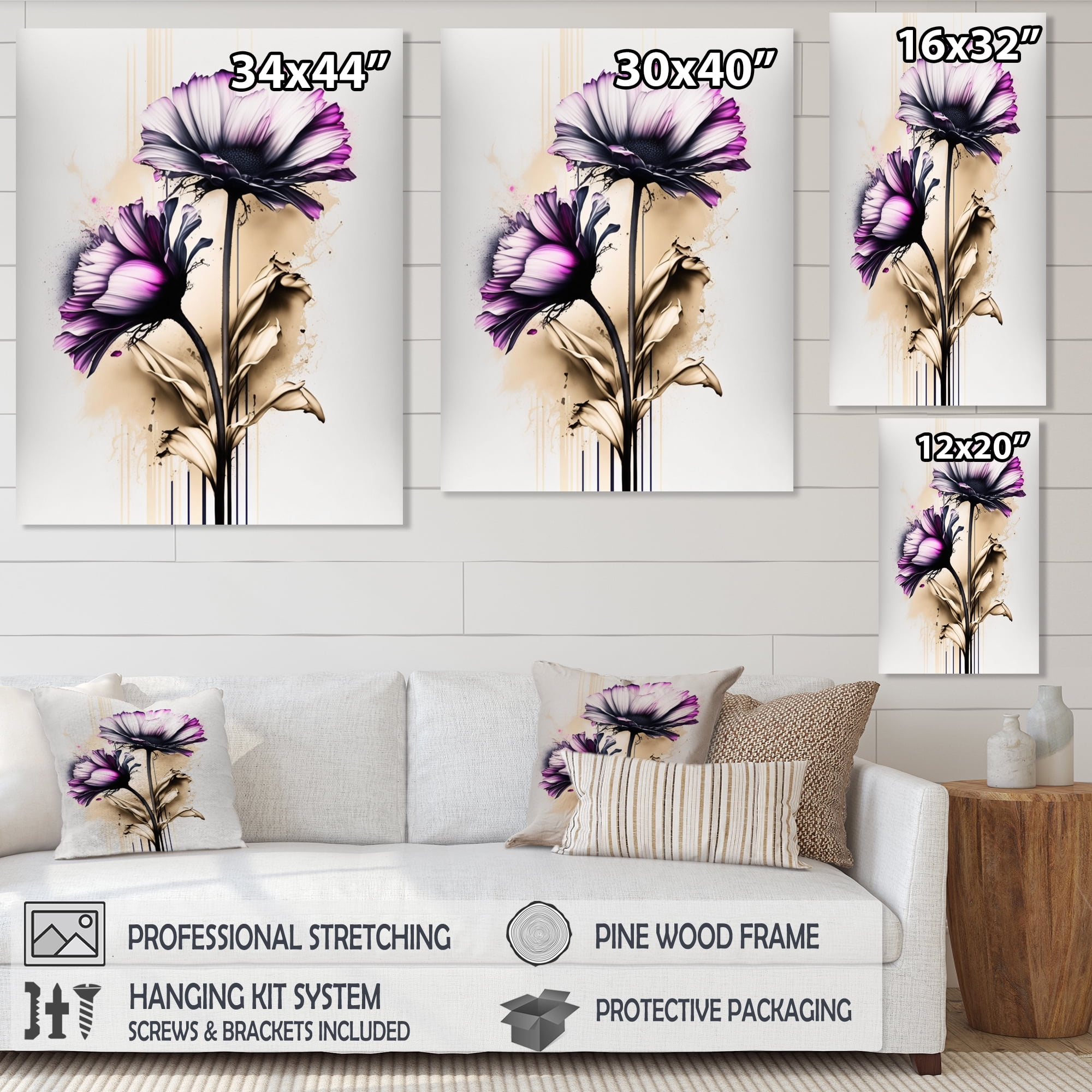 Designart Pink Gerbera Flower On Abstract Fusion III Canvas Wall Art