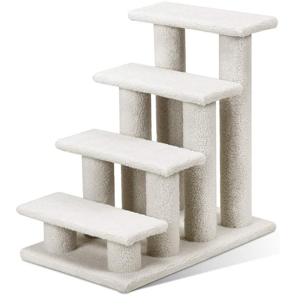 Pet Stairs for Cats and Dogs, 4-Step Carpeted Ladder Ramp Cat Climber Cat Scratching Post, Multi-Step Dog Stairs for High Beds, Couch (Grayish White)