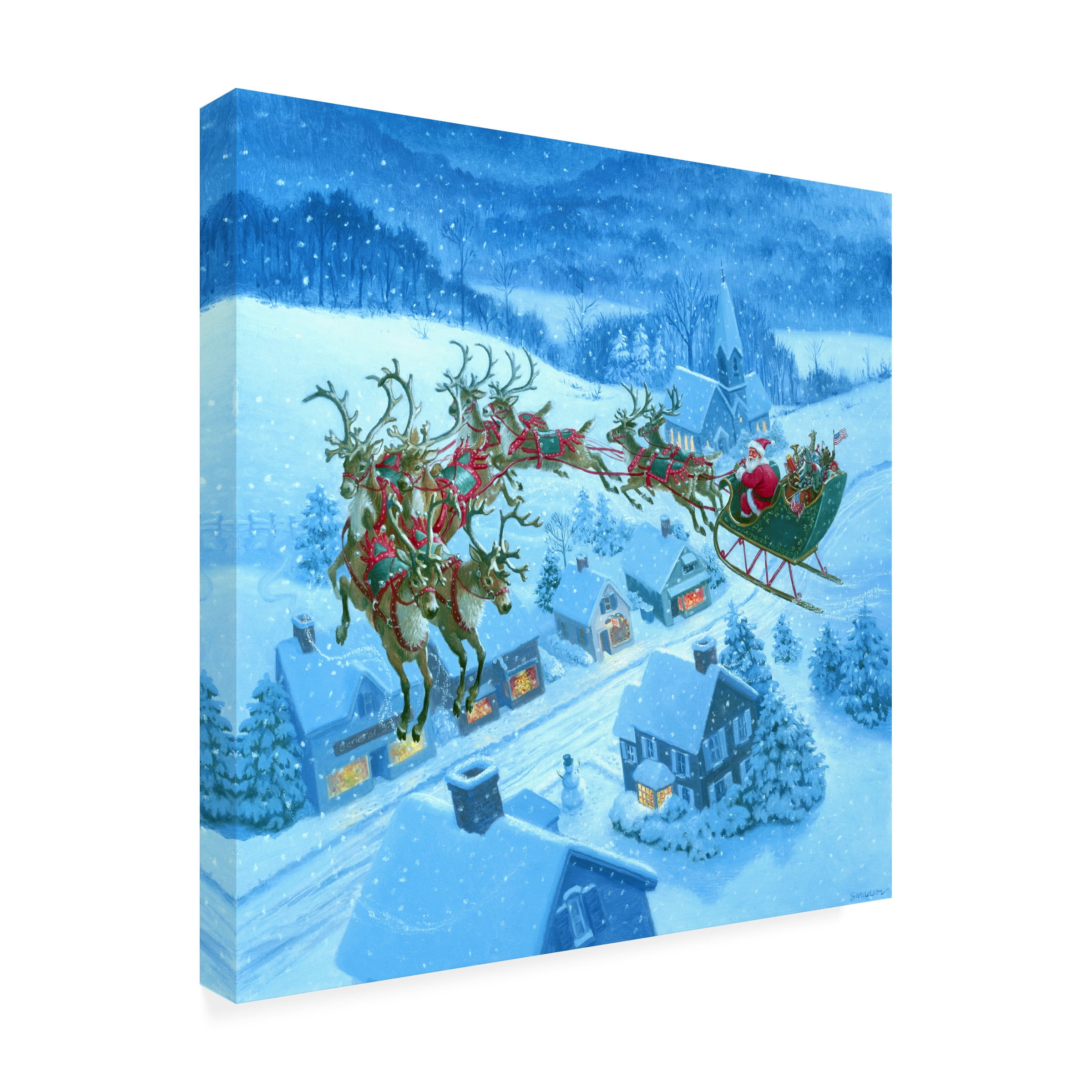 Ruth Sanderson 'Santa Over Rooftops' Canvas Art
