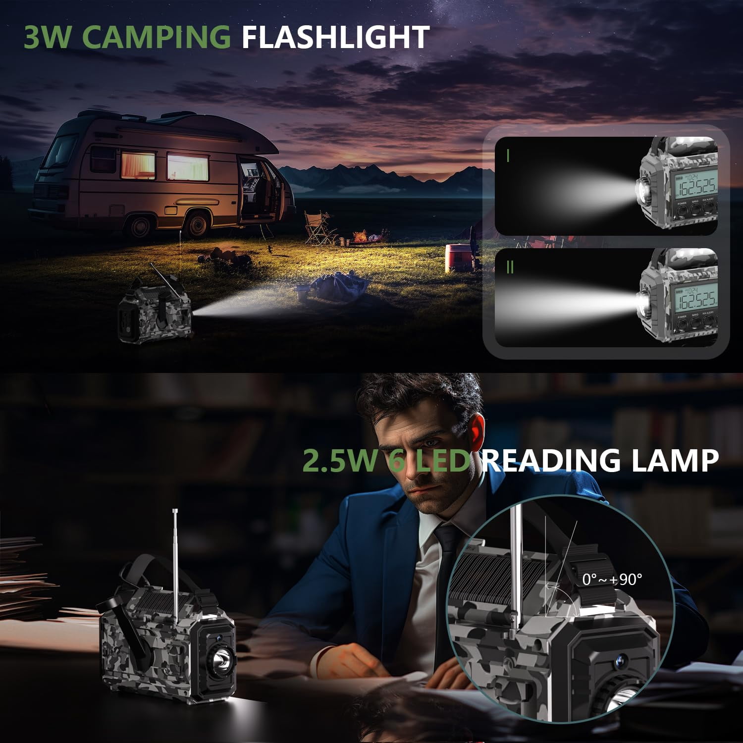 Emergency Radio 12000mah Auto Noaa Weather  Solar Hand Crank Portable Am/fm Shortwave With Rechargeable Flashlight Reading Lamp Sos Alarm For Indoor Outdoor Emergencies